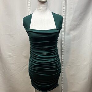 Lucy in the Sky Emerald Green Ruched Bodycon Mini Dress S